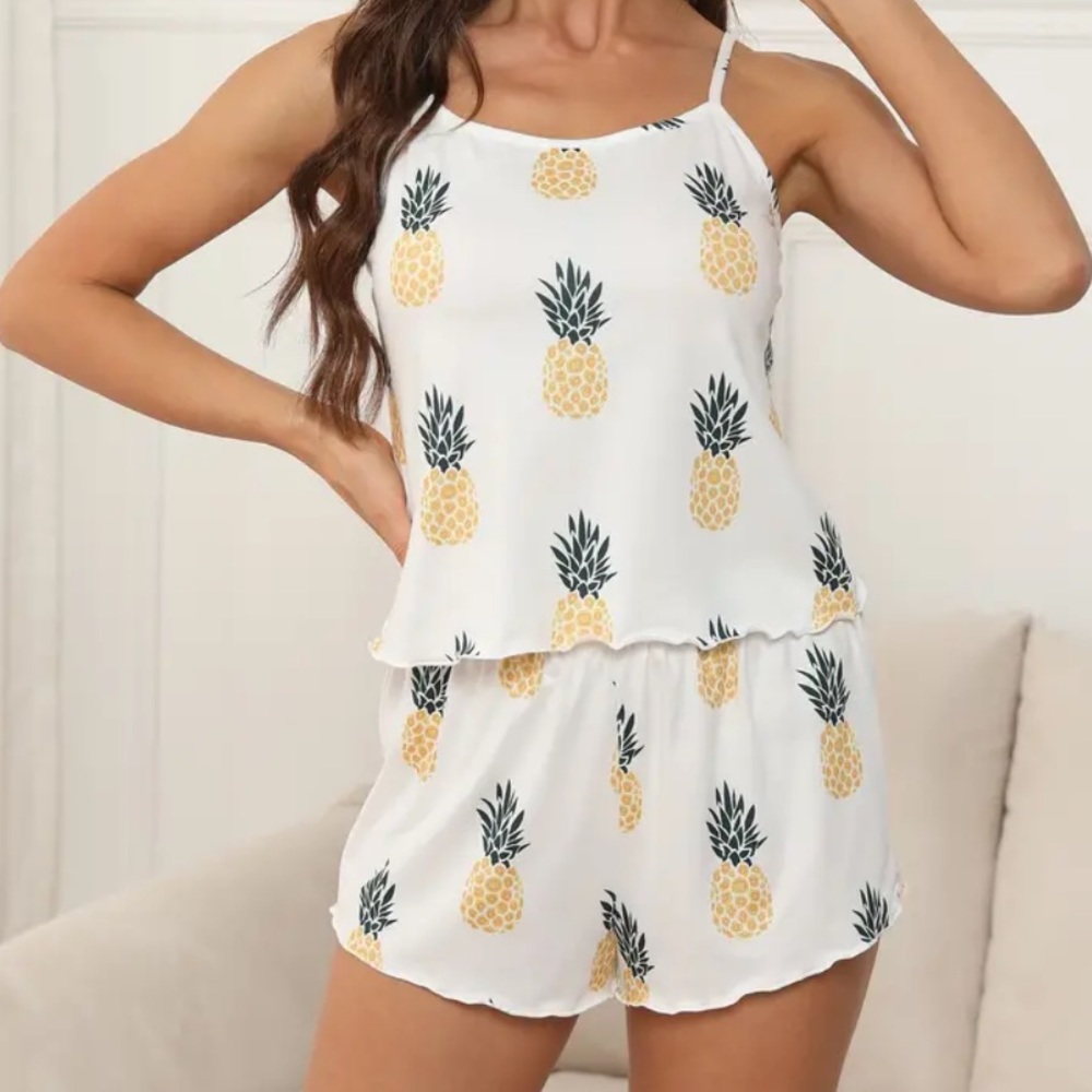 Casual Pineapple Print Pajama Set Size XL - Picture 8 of 11